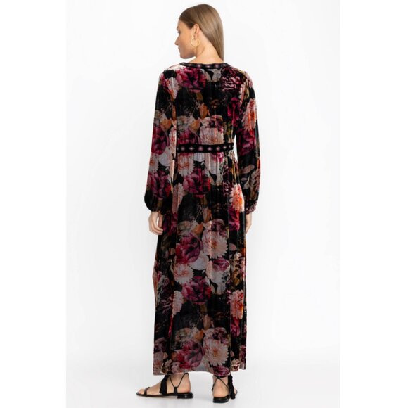 Johnny Was Rosa Velvet Front Notch Dress Floral Maxi Boho Silk Blend Size XL - Picture 2 of 16